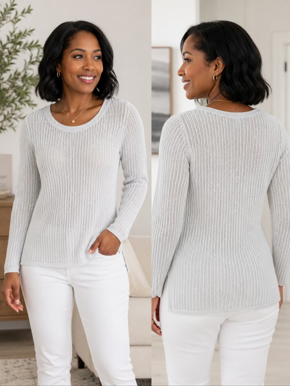 Talbots White Open Knit Sweater Women's Medium Linen Blend Lightweight Pullover